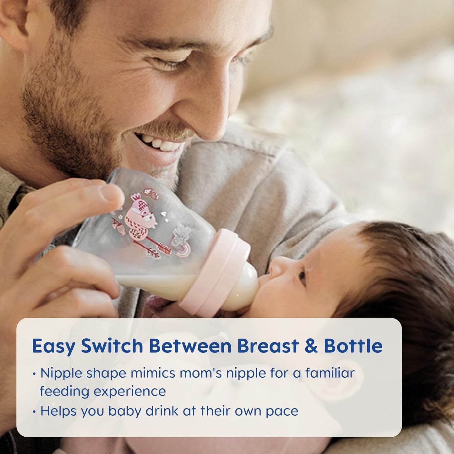 MAM Feel Good Slow Flow, Premium Glass Baby Bottles, Newborn Essentials Must Have, Easy Switch