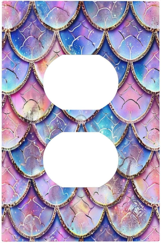Decorative Outlet Covers Cute Pink Purple Mermaid Scales 1 Gang Duplex Light Switch Cover Plate Wall Plates for Electrical Outlets Switchplate Faceplate for Bedroom Home Decor