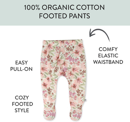 HonestBaby 3-pack Footed Pants Roomy Fit Pull on Bottoms 100% Organic Cotton for Infant Baby Boys, Girls, Unisex