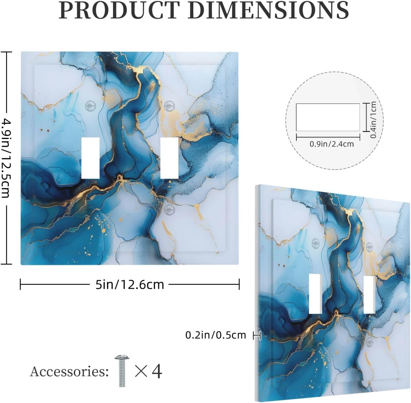 Decorative Switch Covers Plate Modern Abstract Blue Gold Line Marble 2 Gang Wall Plate Unique Double Toggle Light Switch Plate Wall Cover Plate Faceplate for Bedroom Home Decor