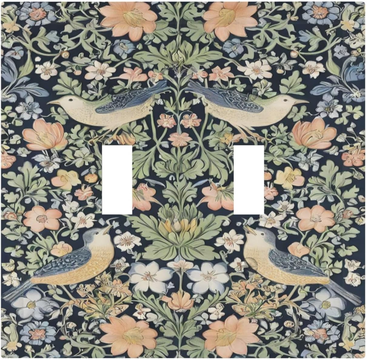 Decorative Switch Covers Plate Rustic Morris Birds Green Leaf Flower 2 Gang Wall Plate Unique Double Toggle Light Switch Plate Wall Cover Plate Faceplate for Country Bedroom Home Decor