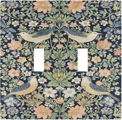 Decorative Switch Covers Plate Rustic Morris Birds Green Leaf Flower 2 Gang Wall Plate Unique Double Toggle Light Switch Plate Wall Cover Plate Faceplate for Country Bedroom Home Decor