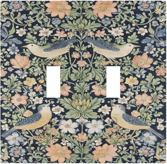 Decorative Switch Covers Plate Rustic Morris Birds Green Leaf Flower 2 Gang Wall Plate Unique Double Toggle Light Switch Plate Wall Cover Plate Faceplate for Country Bedroom Home Decor