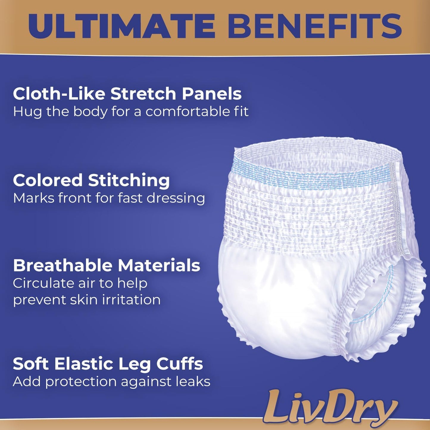 LivDry Ultimate Adult Incontinence Underwear, High Absorbency, Leak Cuff Protection (XXX-Large (9 Count))