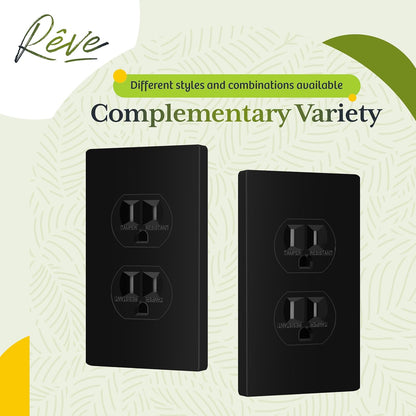 TG Mid-Size Screwless Duplex Wall Plate, Child Safe Receptacle Outlet Cover, Medium Size 1-Gang 4.88" H x 3.11" L, Polycarbonate Thermoplastic, UL Listed, SP-MS1-BK, Black (1 Pack)