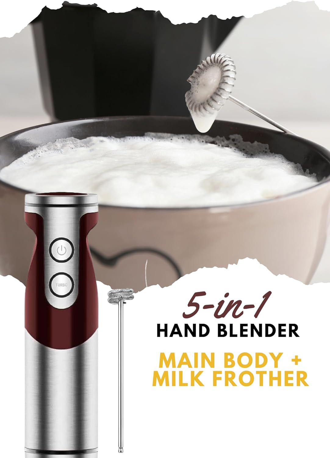 MegaWise Pro Titanium Reinforced 5 in1 Immersion Hand Blender, Powerful with 80% Sharper Blades, 12