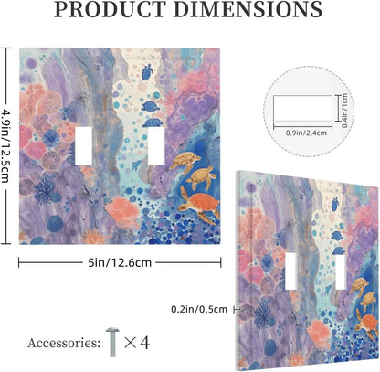 Turtle Coral Fish Watercolor Colorful Underwater World Decorative Switch Plates 2 Gang Double Toggle Outlet Light Switch Cover Wall Plate Electrical Faceplate for Kids Room Home Decor