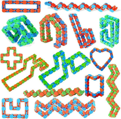 96pcs Random 24 Links Wacky Tracks Snap and Click Fidget Toys, Finger Sensory Toys, Snake Puzzles for Stress Relief, Party Bag Fillers, Party Favours, Random Color，Party Supplies，Carnival Gift