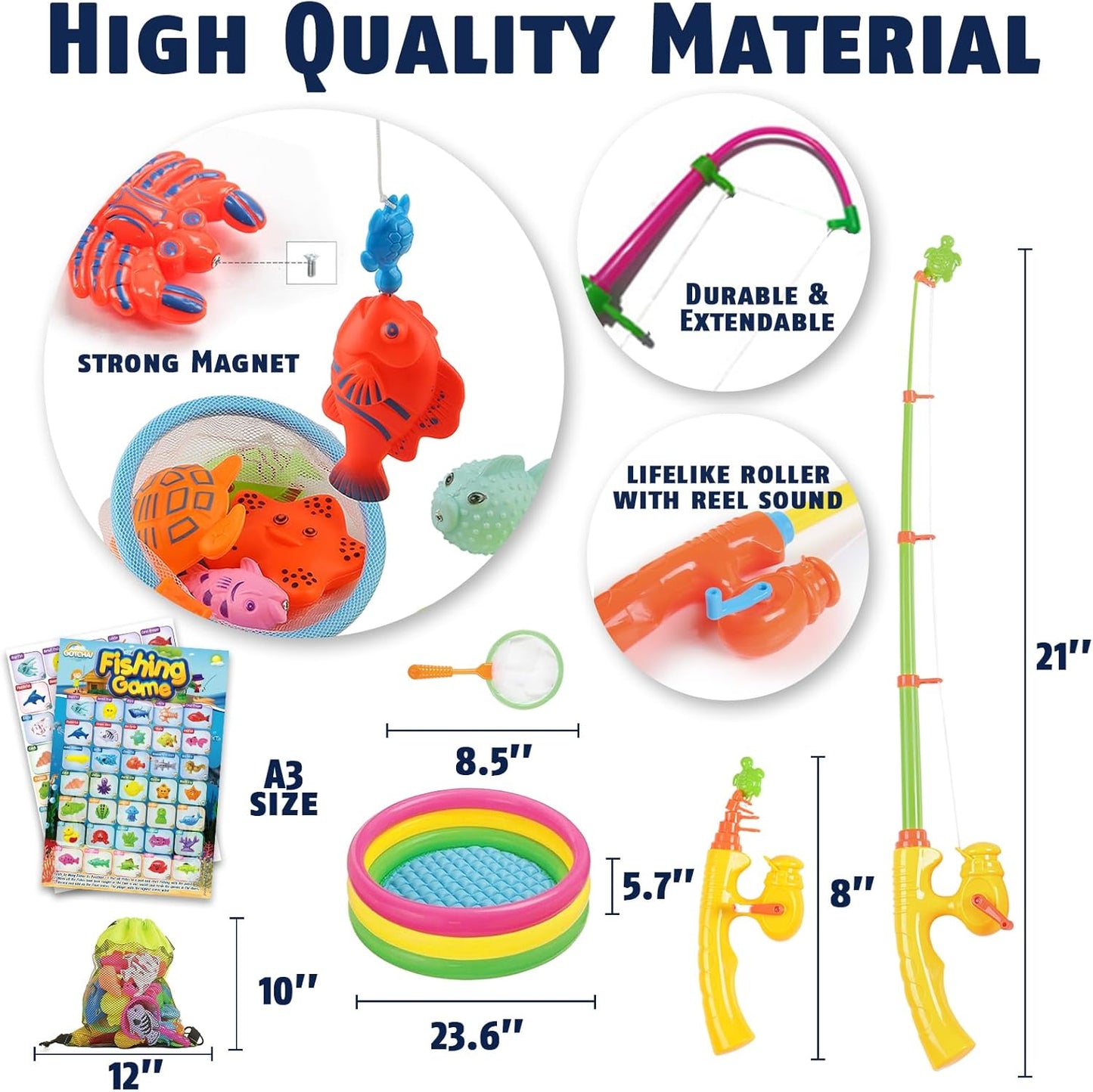 CozyBomB™ Magnetic Fishing Toys Game Set for Kids | Water Table Bathtub Kiddie Pool Party & Pole