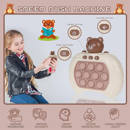Fast Push Game Pop Fidget Toys for Kids, Fast Push Bubble Game, Quick Push Pop Game for Boys & Girls Age 3-12, Handheld Puzzle Game Sensory Toys Relaxation and Decompression (Grey Bear)