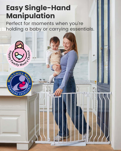 Mom's Choice GROWNSY Baby Gate, 29.5"-53" Auto-Close Dog Gate for Stairs & Doorways, Pressure-Mounted Easy Install Baby Gate - No Drill, Anti-Trip, Walk Through, Safe & Durable