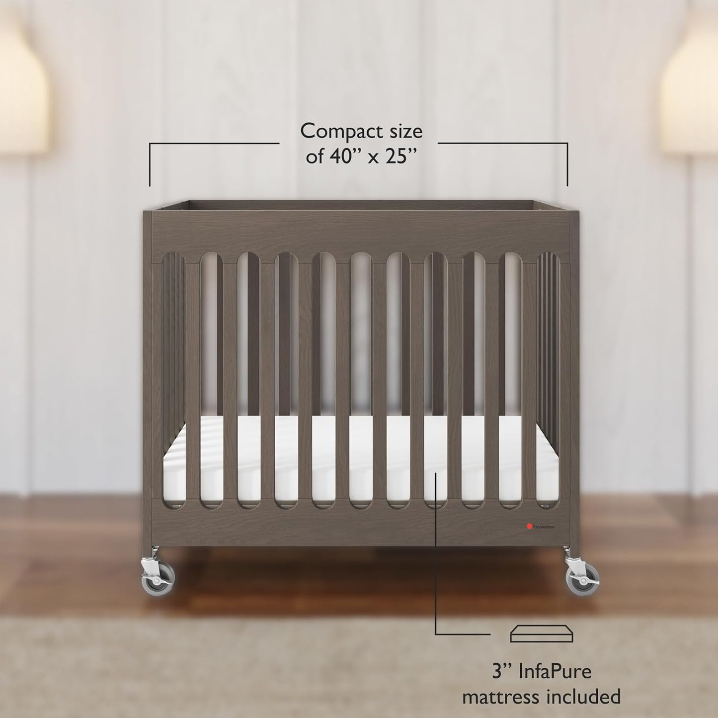 Foundations Boutique Compact Folding Crib 3 Pack for Hotels, Wood Crib, Commercial Casters