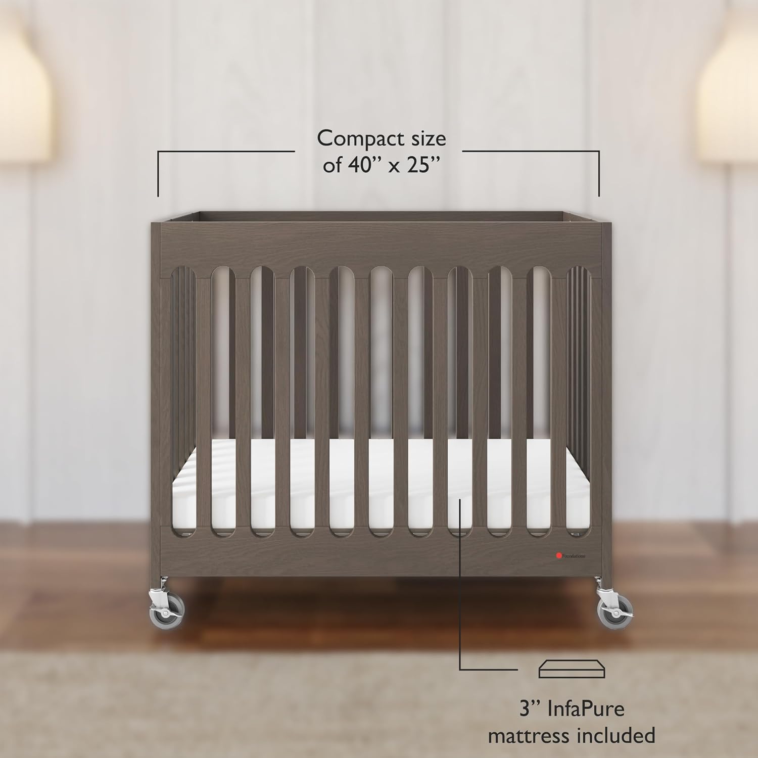 Foundations Boutique Compact Folding Crib 3 Pack for Hotels, Wood Crib, Commercial Casters