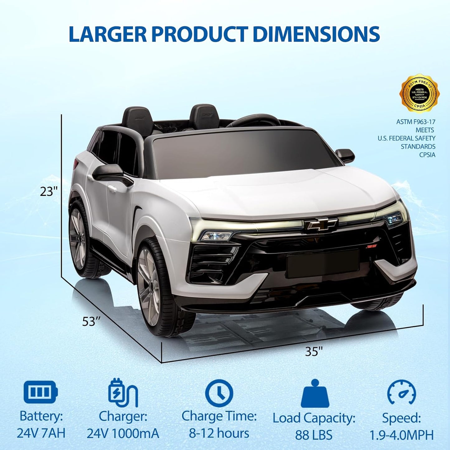 Jojoka Baby Car 24V 2-Seater SUV Licensed Chevrolet Blazer Ride On Toy w/Parent Remote Control,4xSpring Suspension, Wireless Music, Electric Vehicle Car for Kids Ages 3-8,White