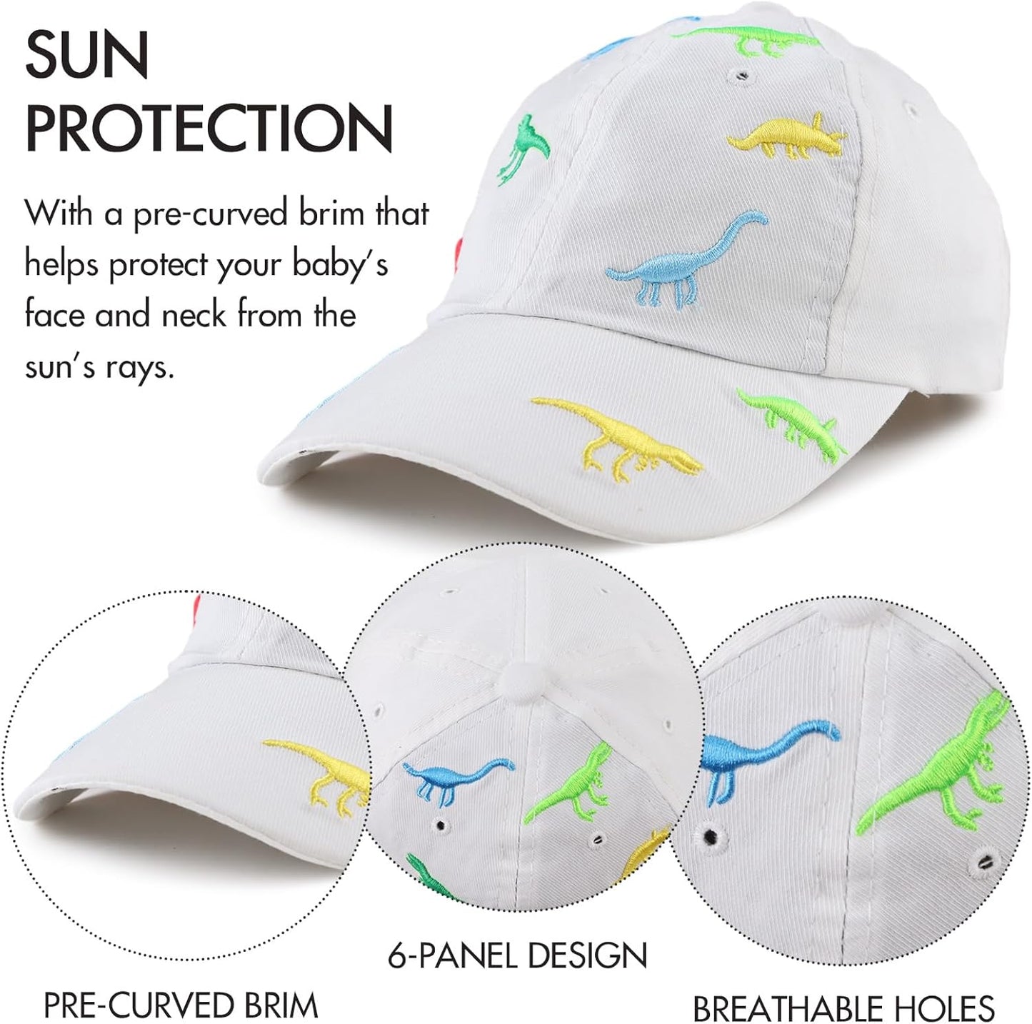 JANGANNSA Dinosaur Boys Girls Caps Embroidery Baby Baseball Caps Cotton Infant Toddler Kids Hat Spring Summer Autumn 2-6Y