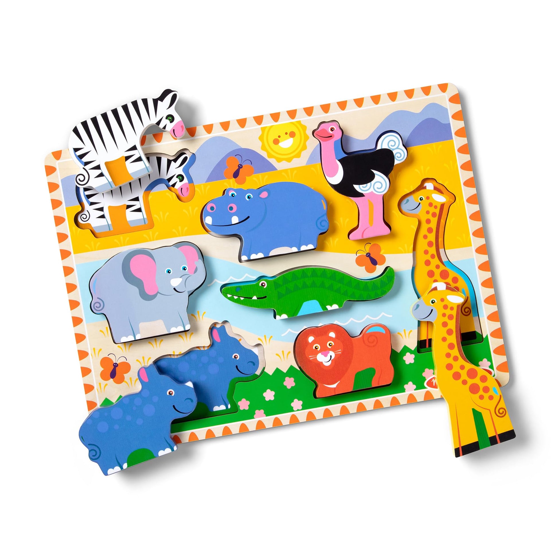 Melissa & Doug Safari Wooden Chunky Puzzle (8 pcs), Educational Screen Free Activity for Toddler