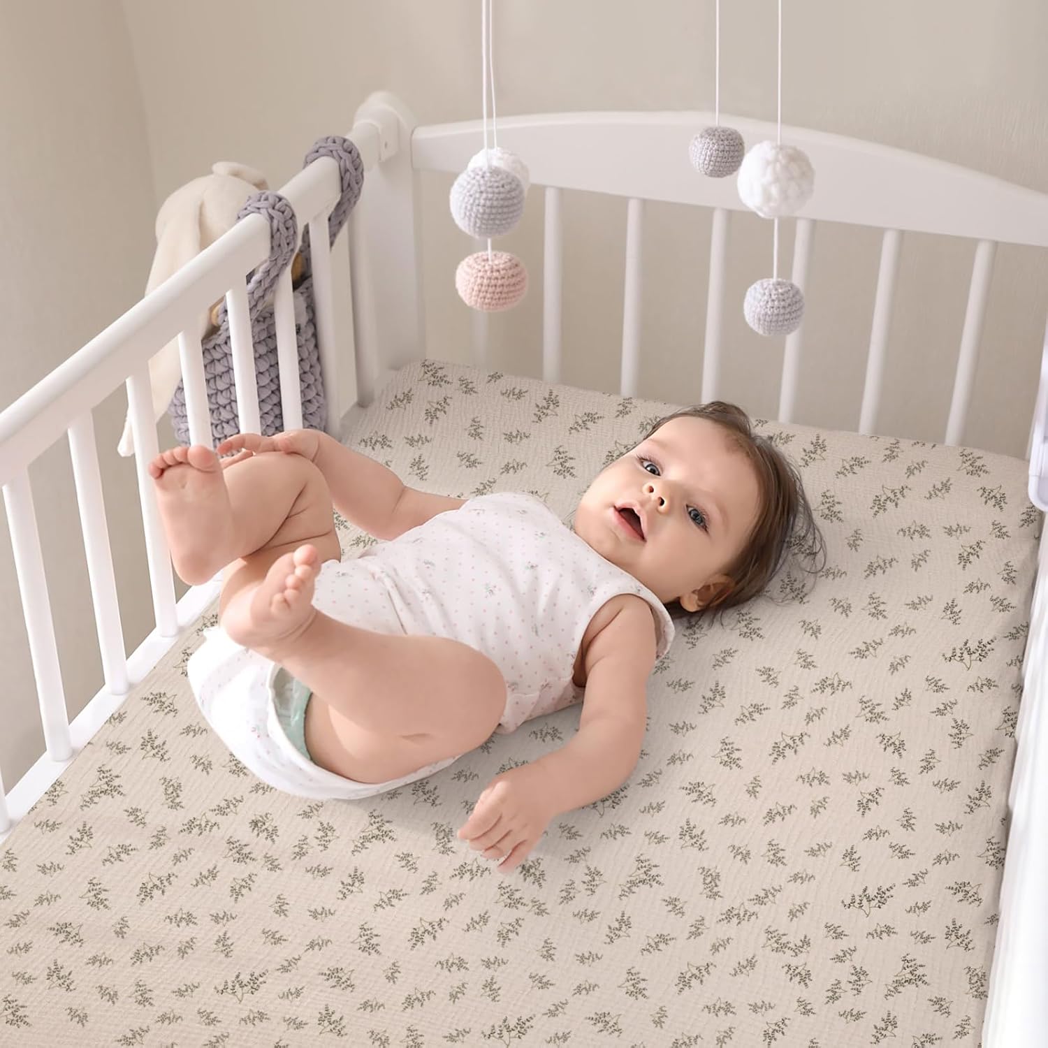 lulumoon Baby Muslin Crib Sheets - Toddler Cotton Fitted Crib Sheets Neutral for Boys and Girls