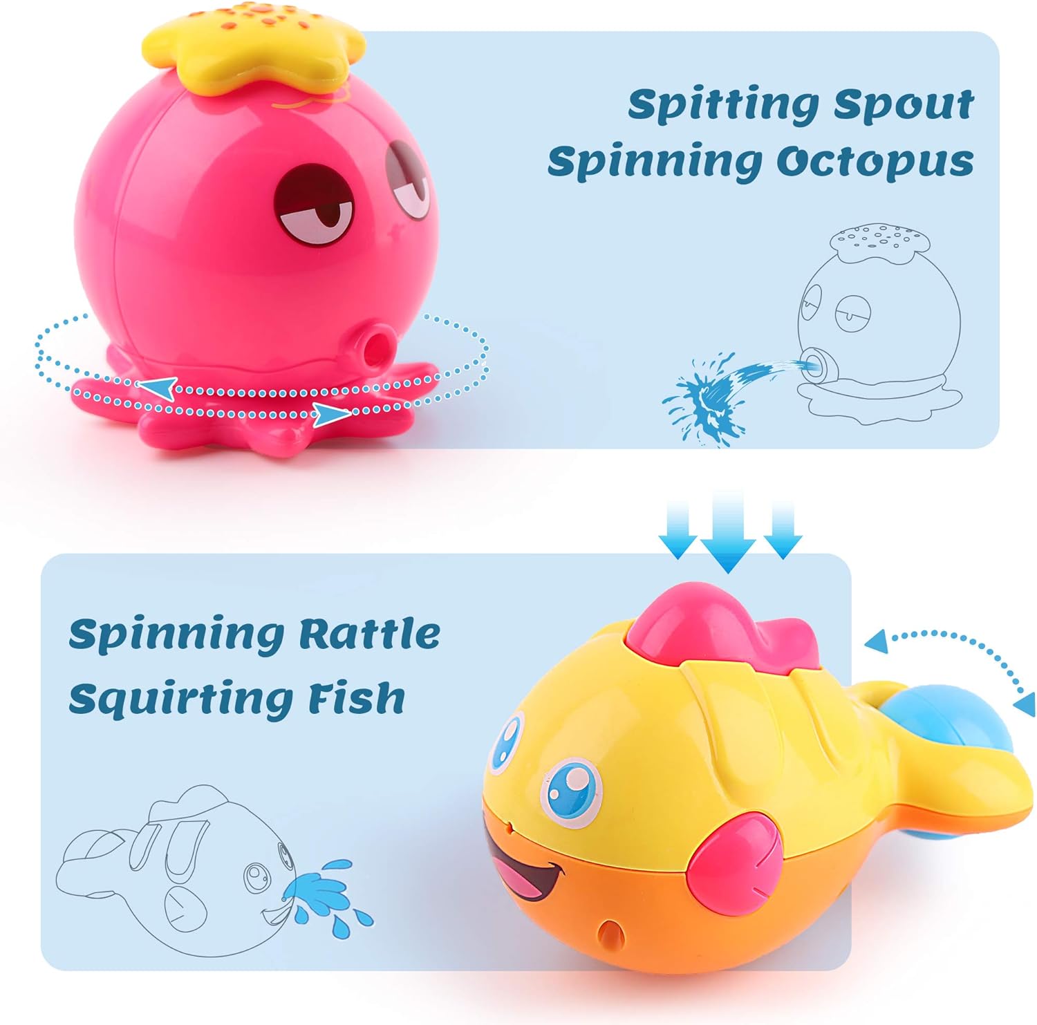 iPlay, iLearn Baby Bath Toys w/ Organizer, Water Squirting Octopus, Wind Up Swimming Turtle
