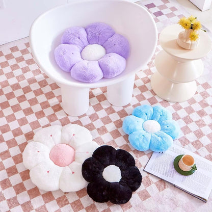 Flower Pillow, Cute Flower Shaped Decorative Pillow, Soft Rabbit Fur Daisy Pillow Home Decor Floor Seating Cushion for Bedroom Living Room (Blue2 19.6 Inch)