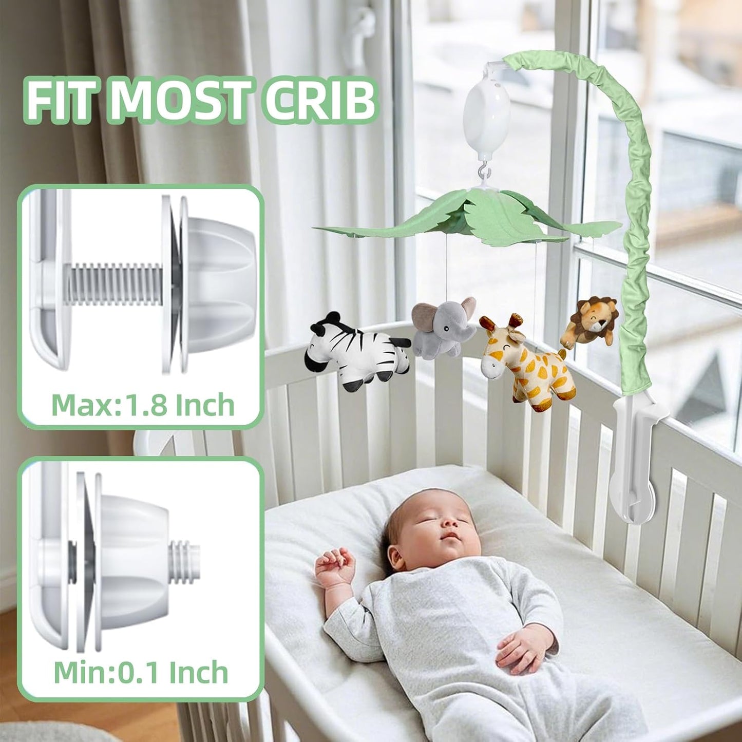Feisike Jungle Safari Baby Crib Mobile with 35 Soothing Lullabies & 3 Modes - Adjustable Nursery Mobiles for Boys & Girls, Animal-Themed Nursery Decor Musical Mobile for Crib or Bassinet