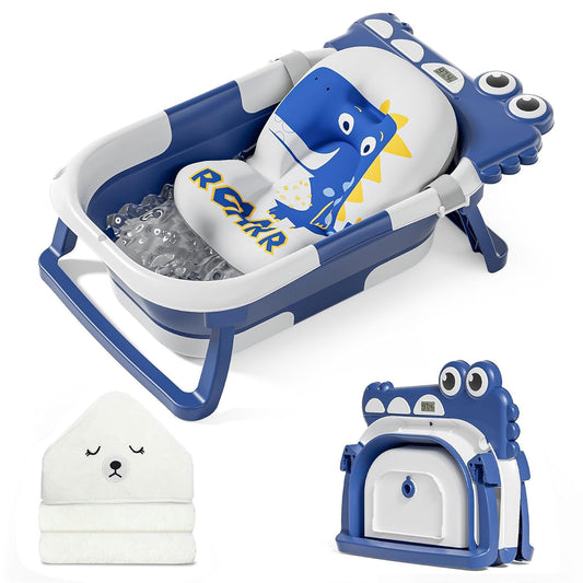 MoreFeel Collapsible Baby Bathtub for Newborn with Thermometer & 1 Hooded Towel & 1 Soft Floating