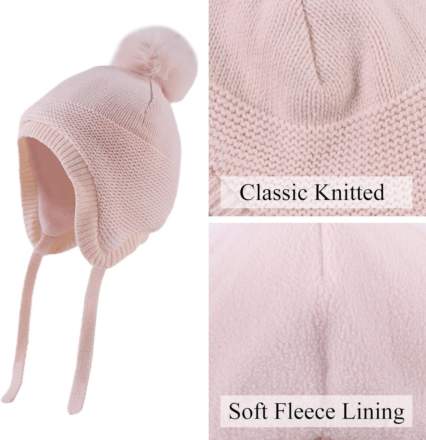 Basic Winter Baby Beanie Gloves Boys Girls Knitted Hat Pompom Kids Earflap Hats Warm Infant Toddler Beanie Mittens Set