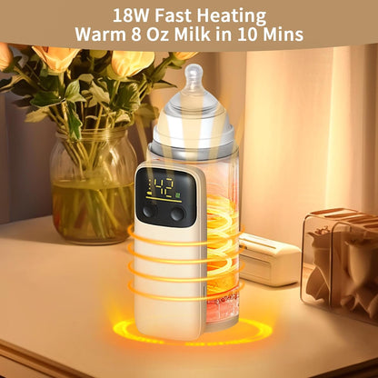 Portable Bottle Warmer, Travel-Friendly, Leak-Proof, Precise Temp-Control & LCD Display, Long