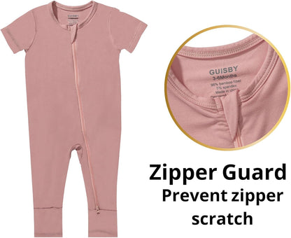 GUISBY Rayon Made from Bamboo Baby Pajamas, Summer Short Sleeve Footless Rompers, 2 Way Zipper Sleeper