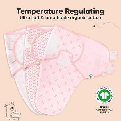3-Pack Organic Baby Swaddle Sleep Sacks - Swaddles for Newborns, Infant 3-6 Months, Baby Girls