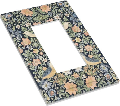 Decorative Outlet Covers Rustic Morris Birds Green Leaf Flower 1 Gang Single Decora GFCI Device Light Switch Covers Plate 1 Rocker Wall Plate Jumbo Faceplate for Country Bedroom Decor
