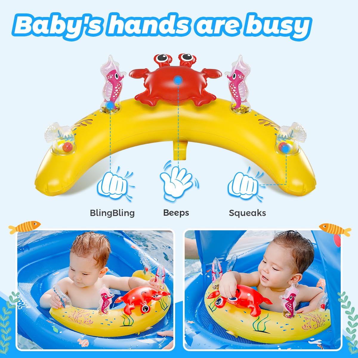 LAYCOL Baby Pool Float with Canopy UPF50+, 120°Adjustable Sun Protection and Anti-Tip Safety Seat
