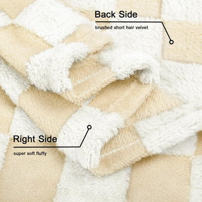 HOMRITAR Baby Blanket for Unisex Soft Cozy Reversible Checkerboard Toddler Blankets, Fluffy Fuzzy Plush Lightweight Bed Blanket with Chessboard Grid Design 350GSM Khaki 30 x 40 Inch