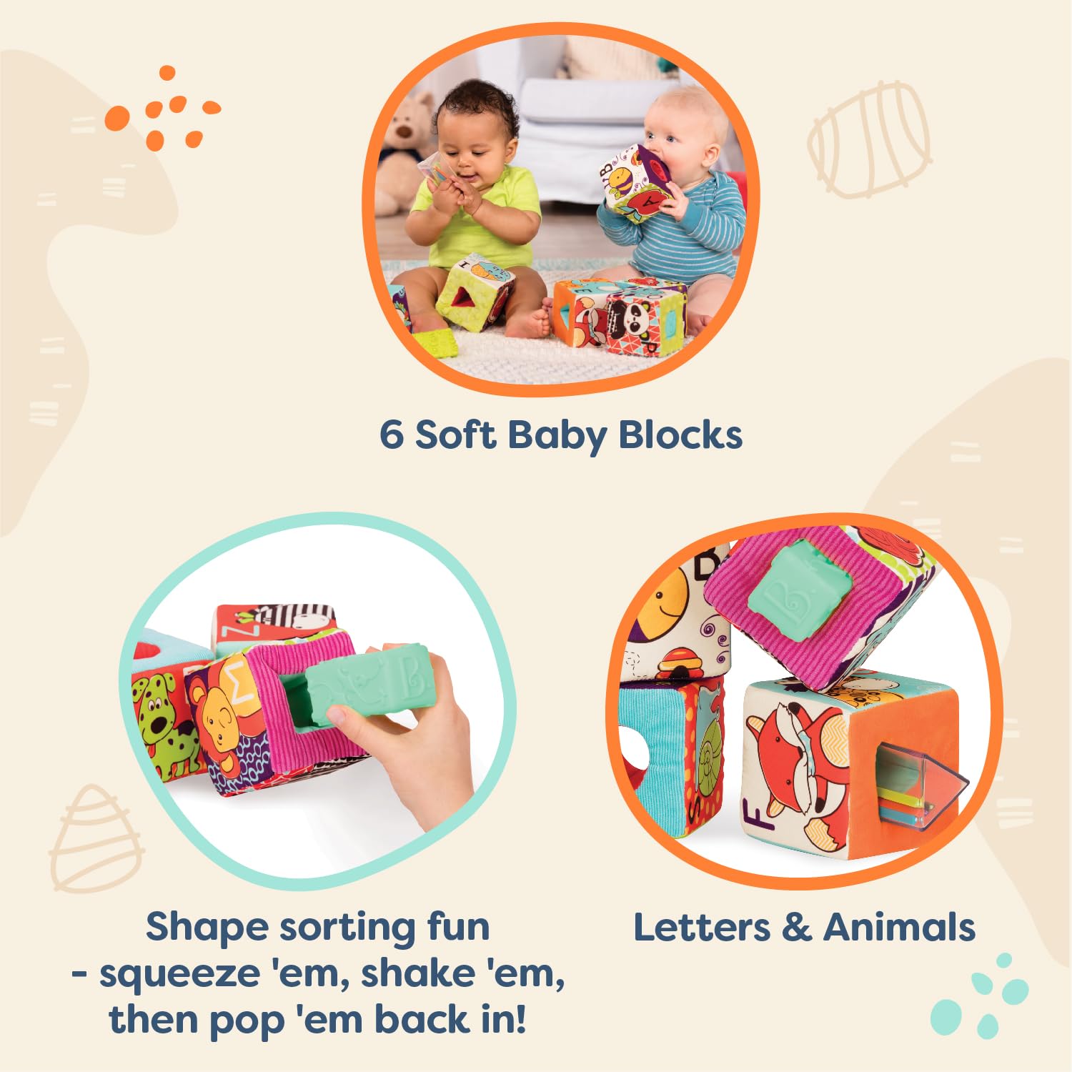 B. toys Soft Fabric Building Blocks, ABC Block Party, Baby