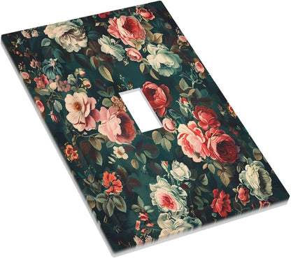 Decorative Light Switch Cover Baroque Vintage Peony Flower Floral 1 Gang Single Toggle Device Electrical Faceplate Switchplates Decorator Outlet Wall Plate for Bedroom Farmhouse Decor