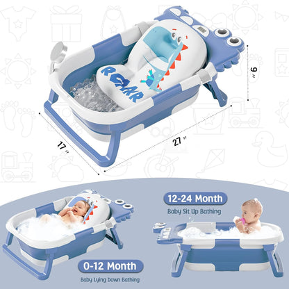 TPN Collapsible Baby Bathtub, Baby Bath Tub with Soft Cushion & Real-Time Thermometer, Baby Bathtub
