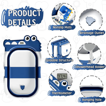 MoreFeel Collapsible Baby Bathtub for Newborn with Thermometer & 1 Hooded Towel & 1 Soft Floating