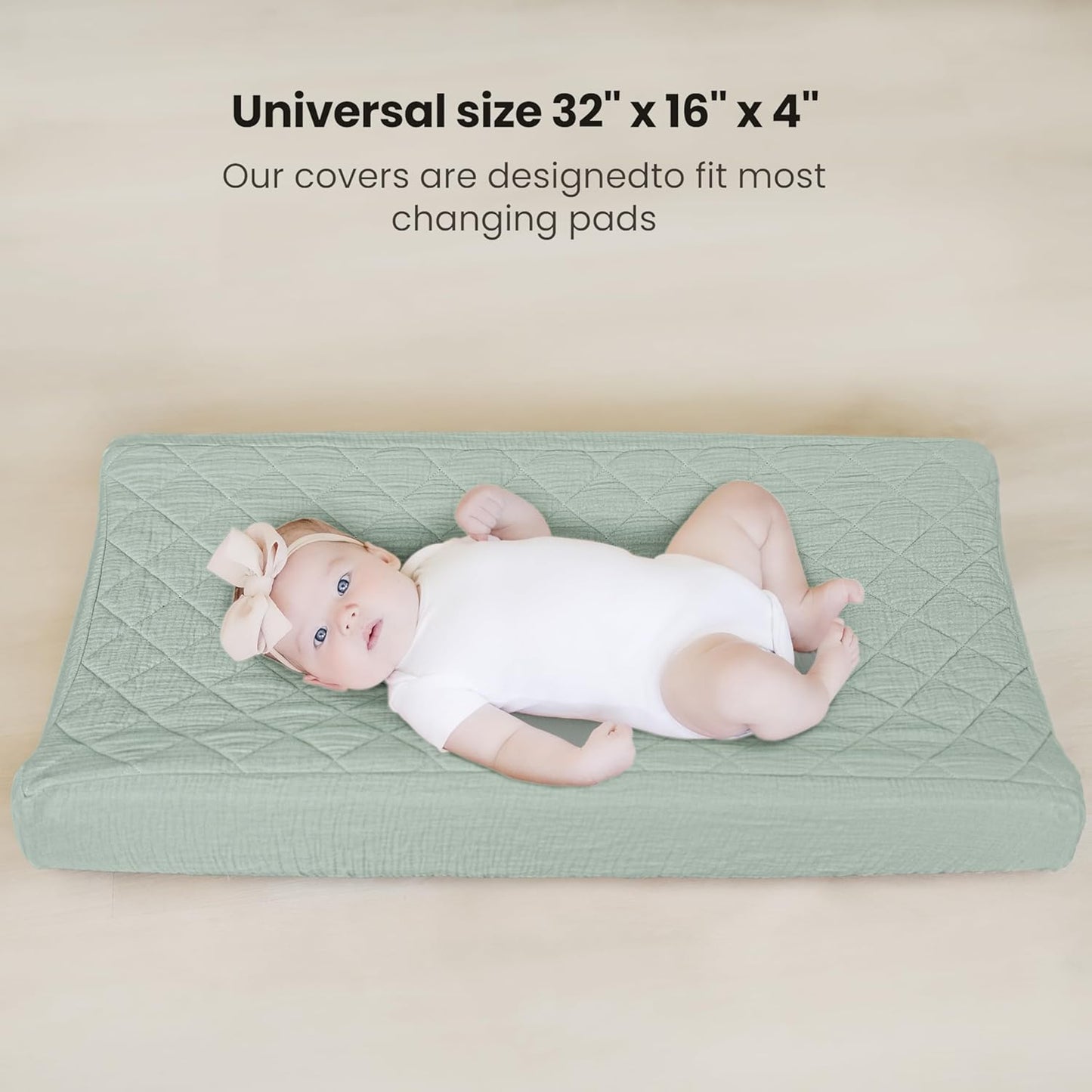 Konssy Waterproof Muslin Changing Pad Cover 2 Pack, Quilted Cotton Fitted Diaper Changing Table Cover, Soft Changing Pad Sheets for Girls Boys (Leafy,Green)