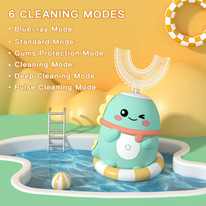 Kids Electric Toothbrush U Shaped Toddler Auto Sonic Toothbrushes with 5 Brush Head,Cartoon