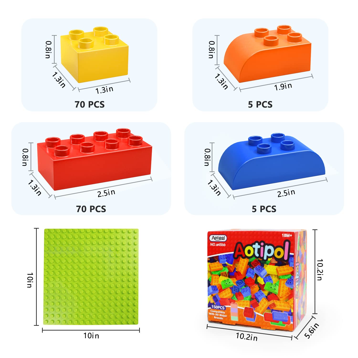 Big Building Blocks for Toddlers Kids Age 2-5, 150 PCS Set with Baseplate
