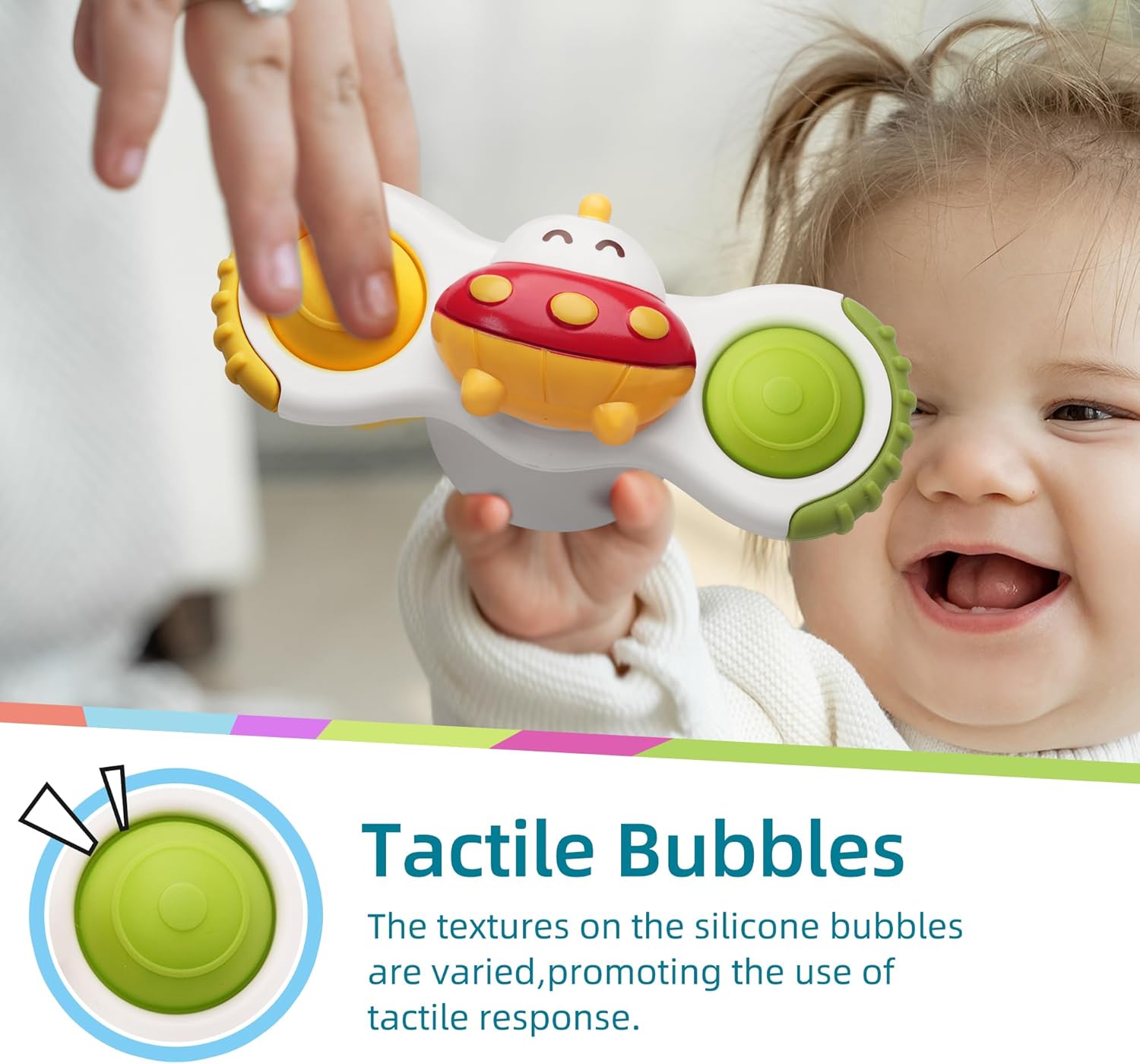 LiKee Strong Suction Cup Fidget Rotating Sensory Bath Toys for Baby 12 18 Months Airplane Car