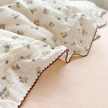 BuLuTu Cotton Muslin Kids Toddler Pillowcase with Cute Rose Flowers Super Soft Standard Nursery Pillowcase for Boys,Girls,Bedding Decor Machine Washable, Durable Pillowcase,1 Piece