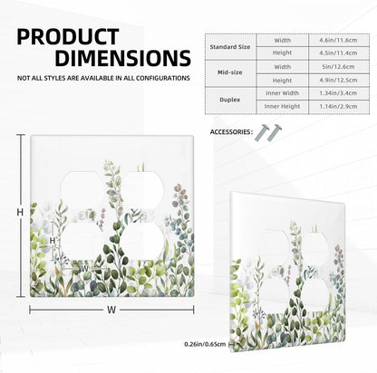 Green Eucalyptus Leaf Plant Herbs Springnature Outlet Covers 2 Gang Double Duplex Decorative Light Switch Covers Electrical Wallplates Socket Faceplate for Bed Room Living Room Decor