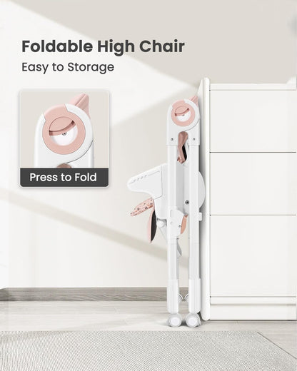 Foldable High Chair with Soft Cushion, High Chairs for Babies and Toddlers, Height Adjustable
