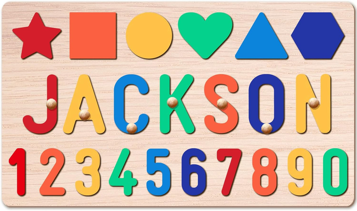 Personalized Name Puzzle for Kids, Personalized Baby Gifts Name Puzzles for Toddlers 1-3, 1st Birthday for Girls & Boys Wooden Alphabet & Shape Puzzle Montessor Toys for Kids