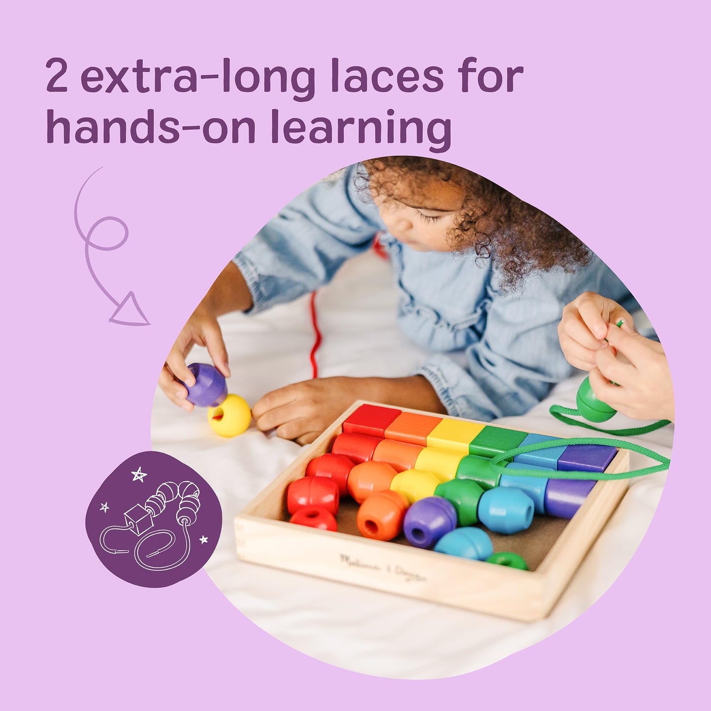 Melissa & Doug Primary Lacing Beads - Educational Toy with 30 Wooden Beads and 2 Laces for