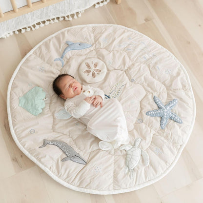 Crane Baby Activity Mat, Interactive Baby Play Mat for Boys and Girls, Sea Life, 36" x 36", Stimulating Baby Toys & Mirror, Infant Play Mat, Tummy Time Baby Floor Mat, Kids Play Mat, Tummy Time Mat