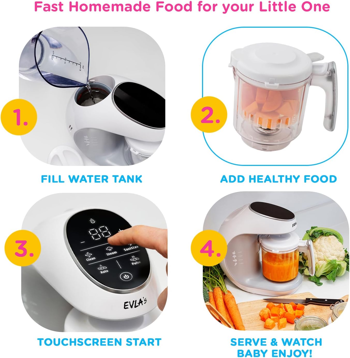 EVLA'S Baby Food Maker, Steamer, Blender, Baby Food Processor for Healthy Homemade Baby Food in