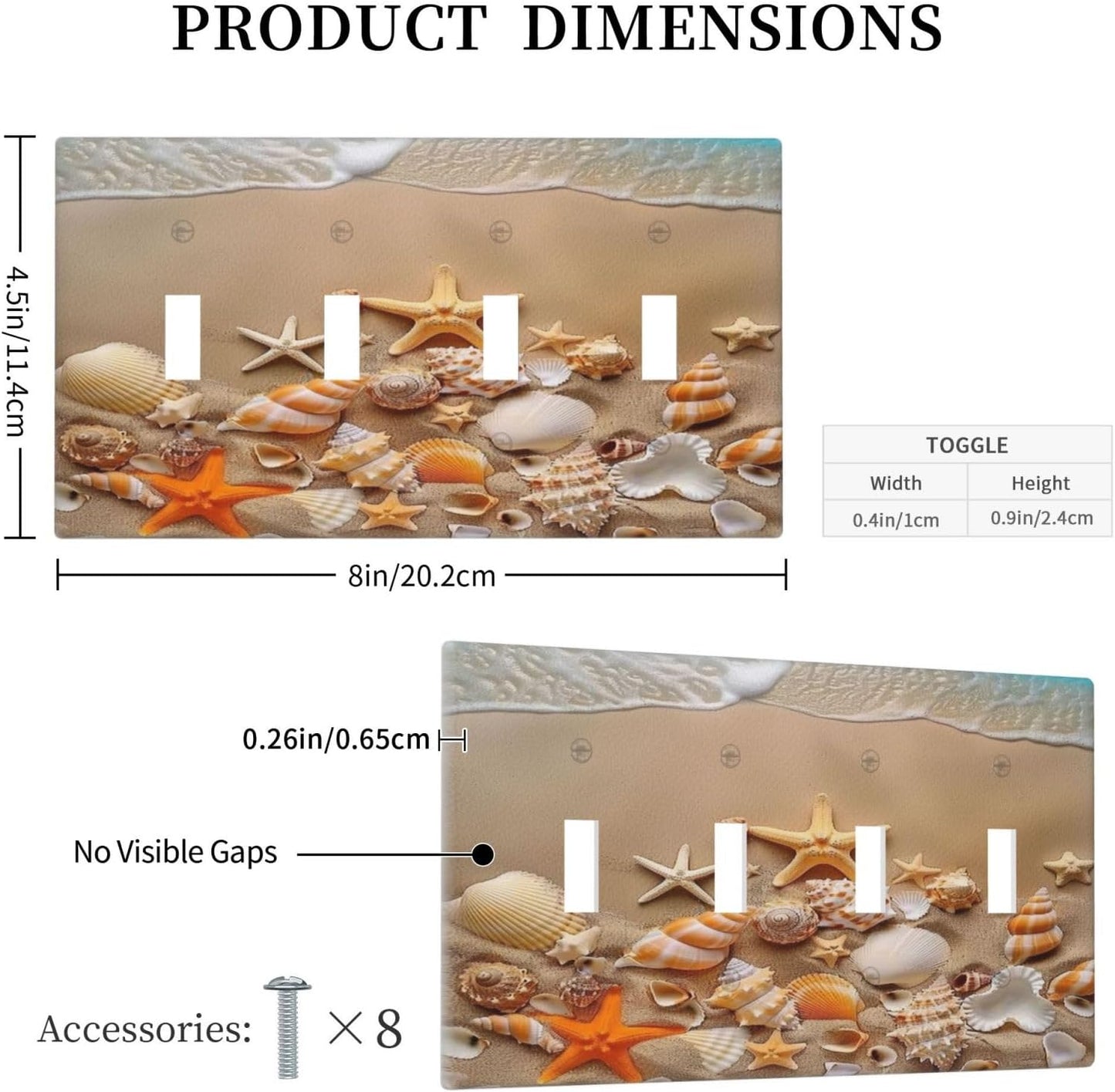 Decorative Switch Covers Plate Beachy Sea Ocean Seashell Starfish 4 Gang Artistic Wall Plate Unique Quad Toggle Light Switch Plate Jumbo Faceplate for Bathroom Bedroom Home Decor