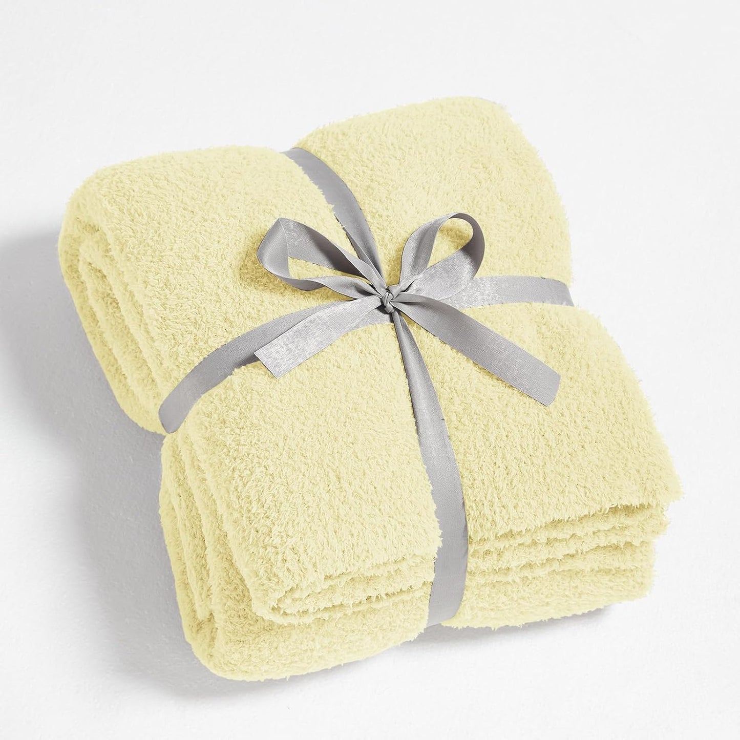 CYMULA Knit Throw Blanket for Couch Yellow - Super Soft Lightweight Plush Fuzzy Fluffy Cozy