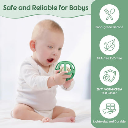 MCGMITT Baby Montessori Sensory Toys for 0-6 6-12 Months, Easy Grasp Food Grade Stretchy Silicone Baby Teether Teething Rattle Toys, BPA-Free Infant Teether Ball Chew Rattle Toys Shower Gifts